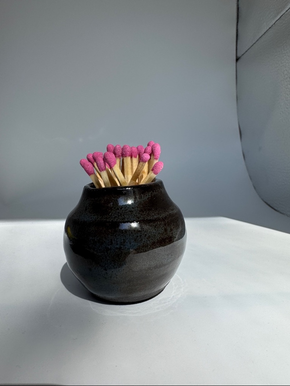 Tiny Handmade Ceramic Match striker vase Holder or bud vase